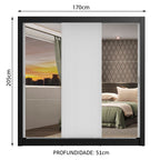 Guarda-Roupa Casal Madesa Mônaco 3 Portas de Correr com Espelhos Preto/Branco
