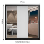 Guarda-Roupa Casal Madesa Lyon Plus 3 Portas de Correr com Espelhos 4 Gavetas Preto/Branco