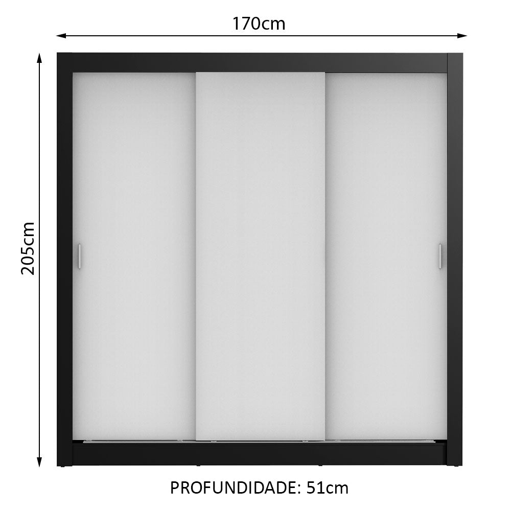 Guarda-Roupa Casal Madesa Lyon 3 Portas de Correr 2 Gavetas Preto/Branco