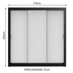 Guarda-Roupa Casal Madesa Lyon 3 Portas de Correr 2 Gavetas Preto/Branco