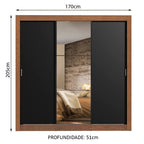 Guarda-Roupa Casal Madesa Lyon 3 Portas de Correr com Espelho 2 Gavetas Rustic/Preto