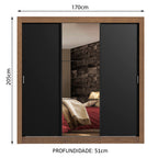 Guarda-Roupa Casal Madesa Lyon Plus 3 Portas de Correr com Espelho 4 Gavetas Rustic/Preto