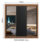 Guarda-Roupa Casal Madesa Lyon 3 Portas de Correr com Espelhos 2 Gavetas Rustic/Preto