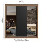 Guarda-Roupa Casal Madesa Lyon Plus 3 Portas de Correr com Espelhos 4 Gavetas Rustic/Preto