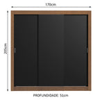 Guarda-Roupa Casal Madesa Lyon Plus 3 Portas de Correr 4 Gavetas Rustic/Preto