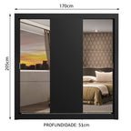 Guarda-Roupa Casal Madesa Mônaco 3 Portas de Correr com Espelhos Preto