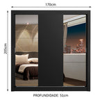 Guarda-Roupa Casal Madesa Lyon Plus 3 Portas de Correr com Espelhos 4 Gavetas Preto