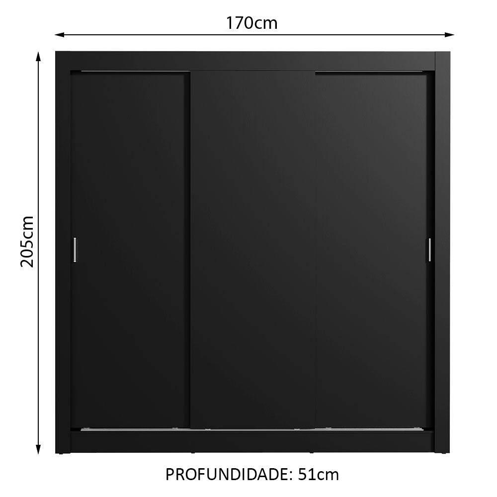Guarda-Roupa Casal Madesa Lyon 3 Portas de Correr 2 Gavetas Preto