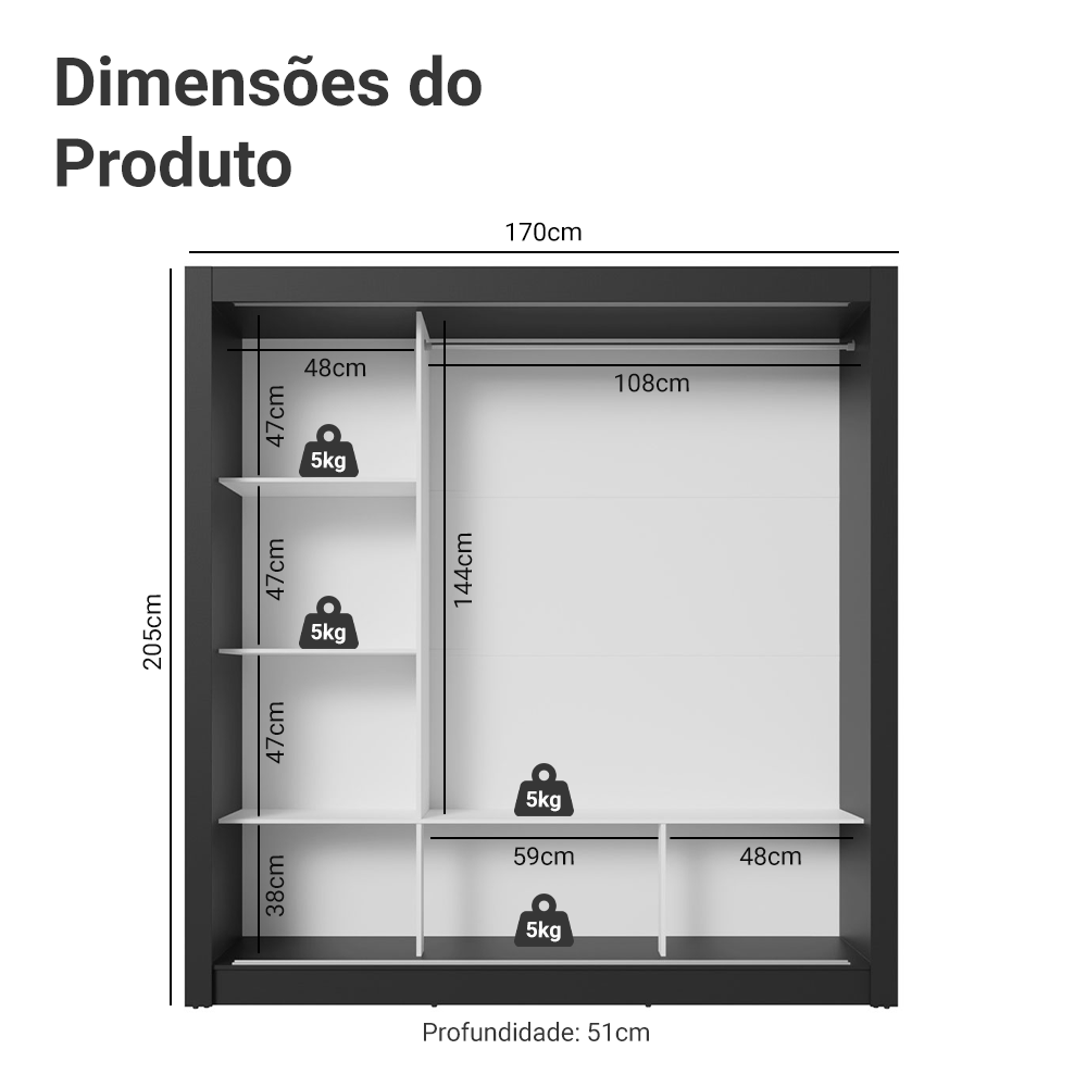 Guarda-Roupa Casal Madesa Mônaco 3 Portas de Correr de Espelho Preto