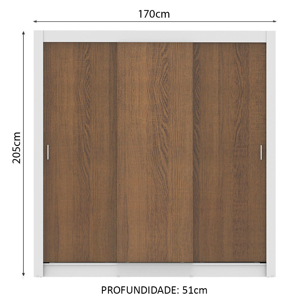 Guarda-Roupa Casal Madesa Mônaco 3 Portas de Correr Branco/Rustic