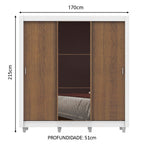 Guarda-Roupa Casal Madesa Lyon 3 Portas de Correr com Espelho 2 Gavetas com Pés Branco/Rustic