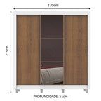 Guarda-Roupa Casal Madesa Lyon Plus 3 Portas de Correr com Espelho 4 Gavetas com Pés Branco/Rustic