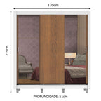 Guarda-Roupa Casal Madesa Lyon 3 Portas de Correr com Espelhos 2 Gavetas com Pés Branco/Rustic