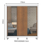 Guarda-Roupa Casal Madesa Lyon Plus 3 Portas de Correr com Espelhos 4 Gavetas com Pés Branco/Rustic