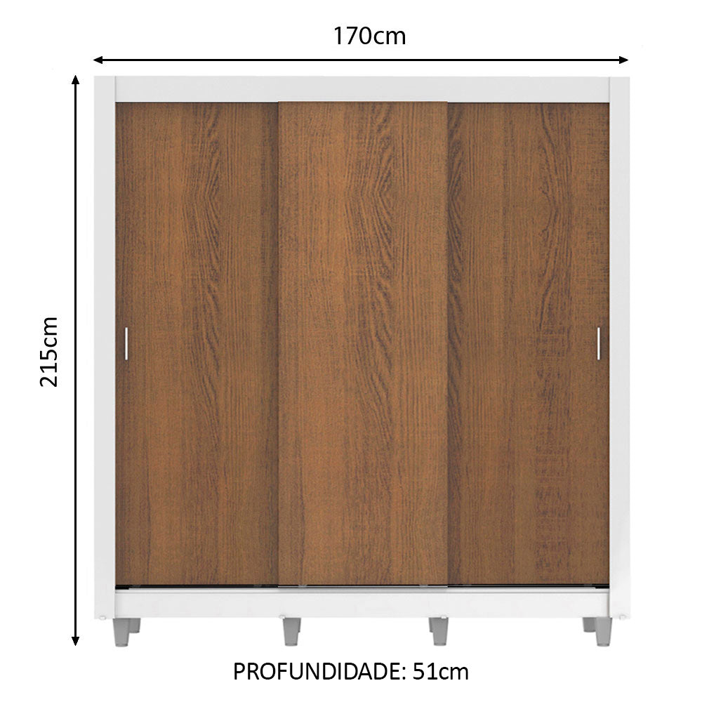 Guarda-Roupa Casal Madesa Lyon 3 Portas de Correr 2 Gavetas com Pés Branco/Rustic