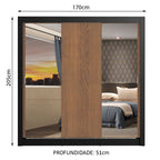 Guarda-Roupa Casal Madesa Mônaco 3 Portas de Correr com Espelhos Preto/Rustic