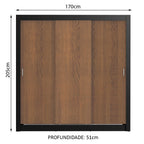 Guarda-Roupa Casal Madesa Lyon 3 Portas de Correr 2 Gavetas Preto/Rustic