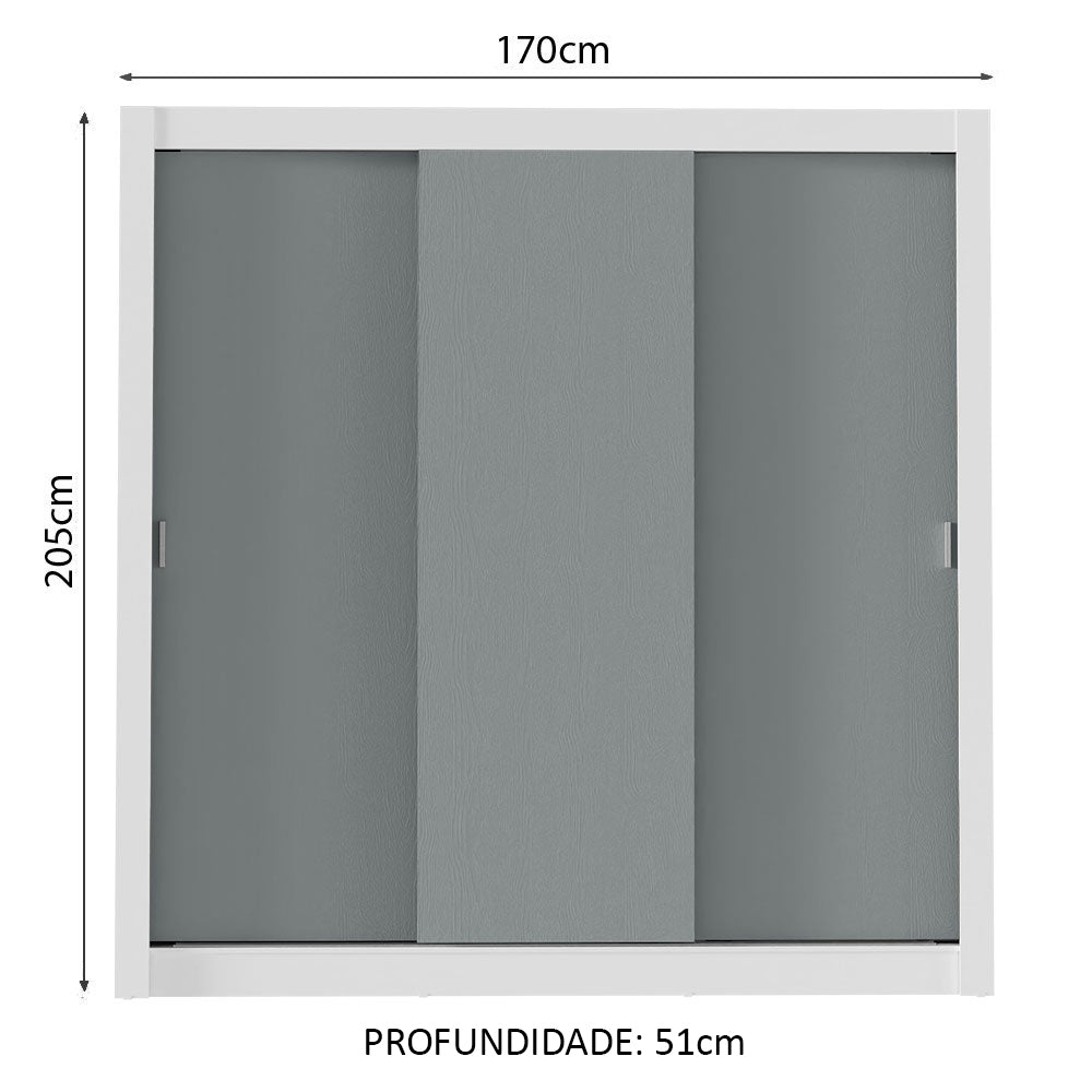 Guarda-Roupa Casal Madesa Mônaco 3 Portas de Correr Branco/Cinza