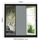 Guarda-Roupa Casal Madesa Mônaco 3 Portas de Correr com Espelhos Preto/Cinza