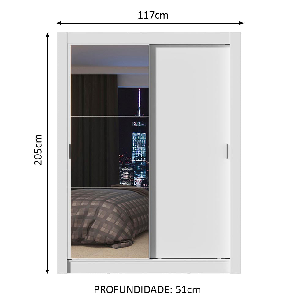 Guarda-Roupa Solteiro Madesa Denver 2 Portas de Correr com Espelho Branco