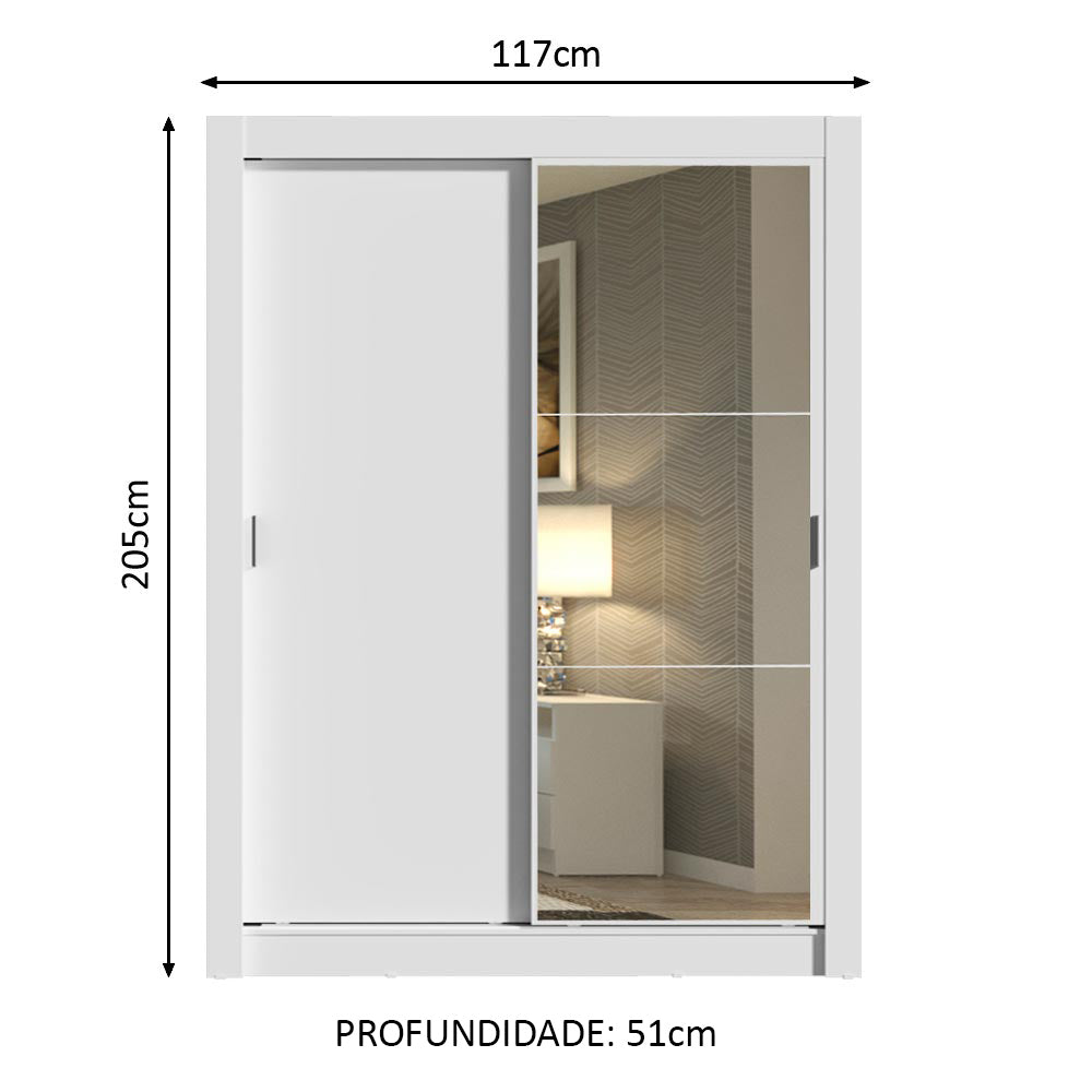 Guarda-Roupa Solteiro Madesa Dallas 2 Portas de Correr com Espelho 2 Gavetas Branco