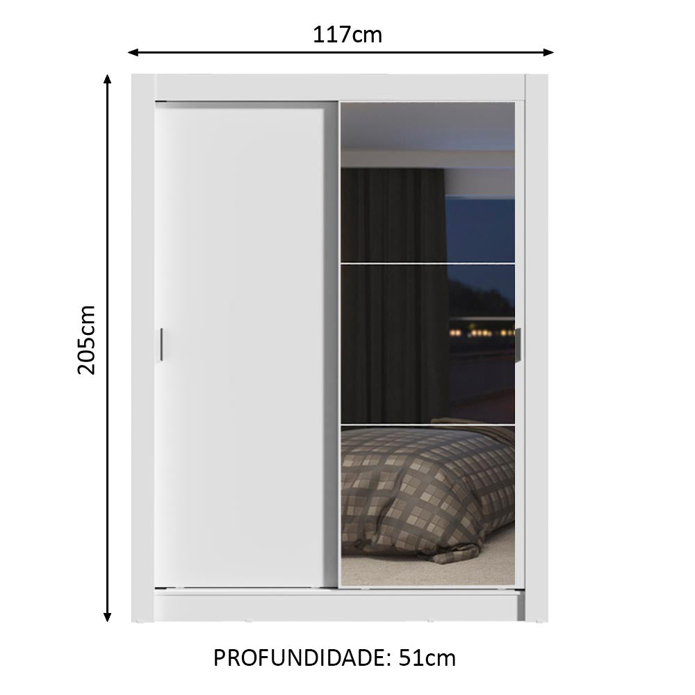 Guarda-Roupa Solteiro Madesa Dallas Plus 2 Portas de Correr com Espelho 4 Gavetas Branco