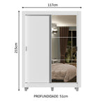 Guarda-Roupa Solteiro Madesa Dallas Plus 2 Portas de Correr com Espelho 4 Gavetas com Pés Branco