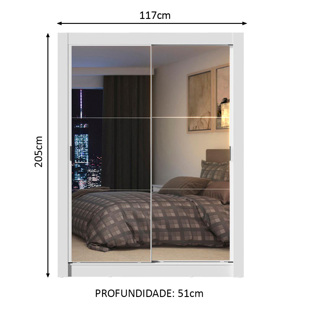 Guarda-Roupa Solteiro Madesa Denver 2 Portas de Correr de Espelho Branco