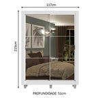 Guarda-Roupa Solteiro Madesa Dallas Plus 2 Portas de Correr de Espelho 4 Gavetas com Pés Branco