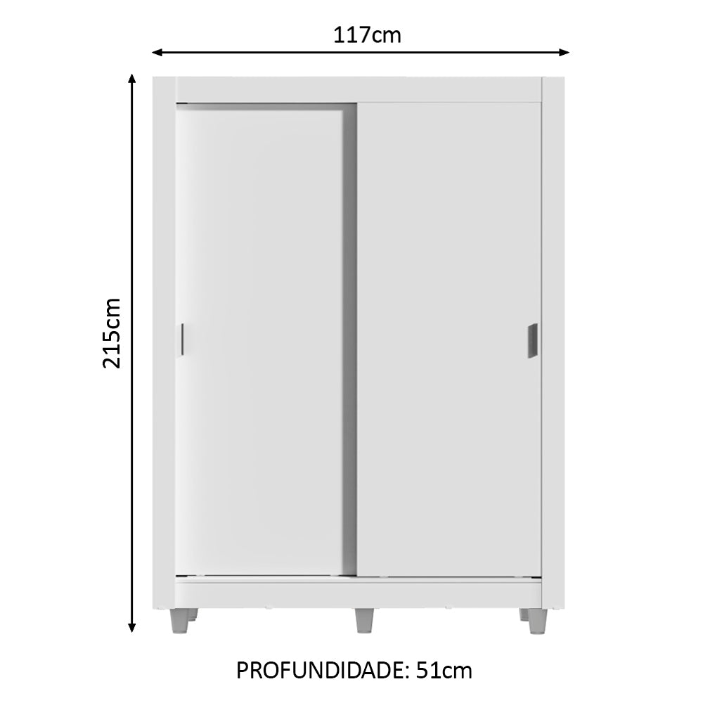 Guarda-Roupa Solteiro Madesa Dallas Plus 2 Portas de Correr 4 Gavetas com Pés Branco