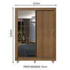 Guarda-Roupa Solteiro Madesa Dallas 2 Portas de Correr com Espelho 2 Gavetas com Pés Rustic