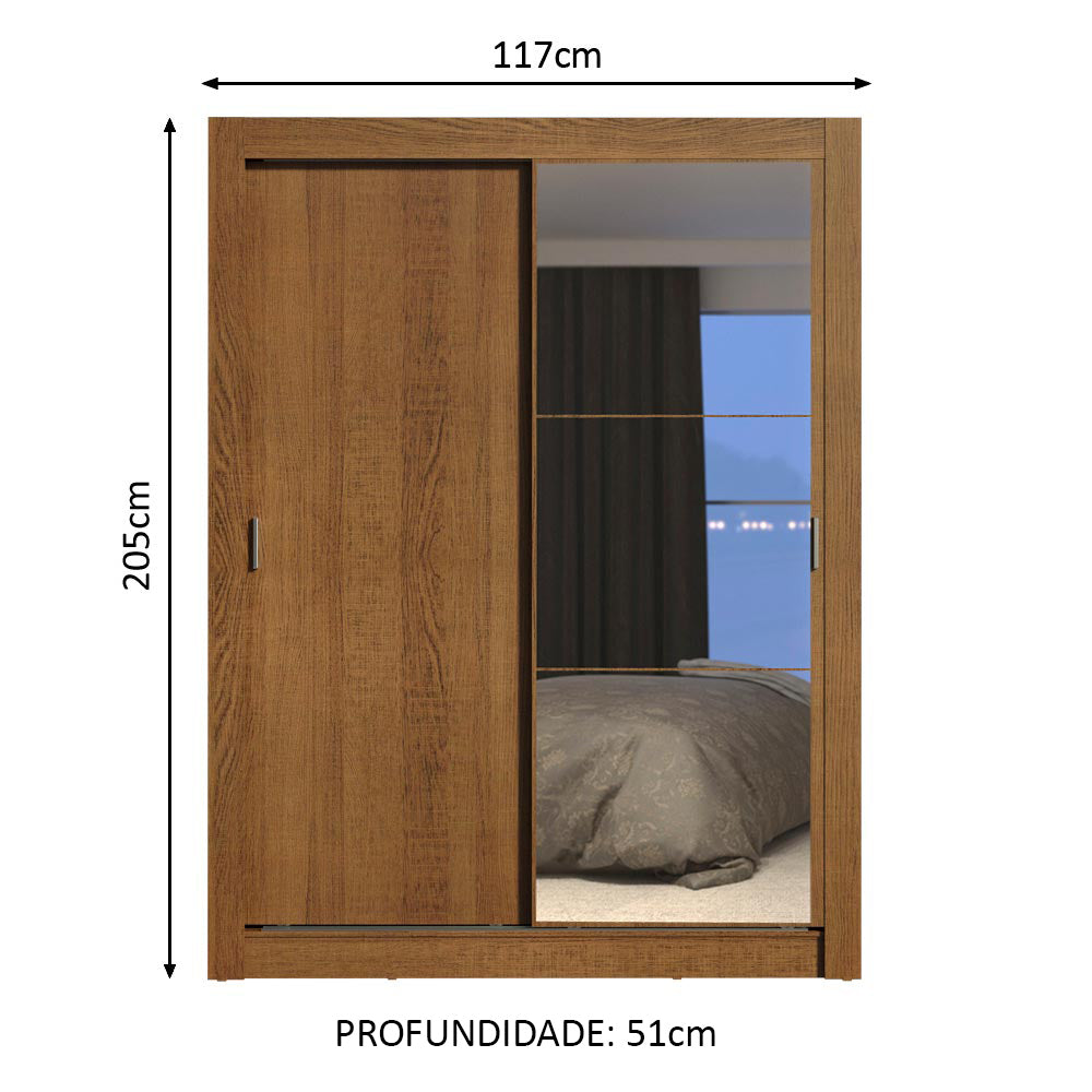 Guarda-Roupa Solteiro Madesa Dallas Plus 2 Portas de Correr com Espelho 4 Gavetas Rustic