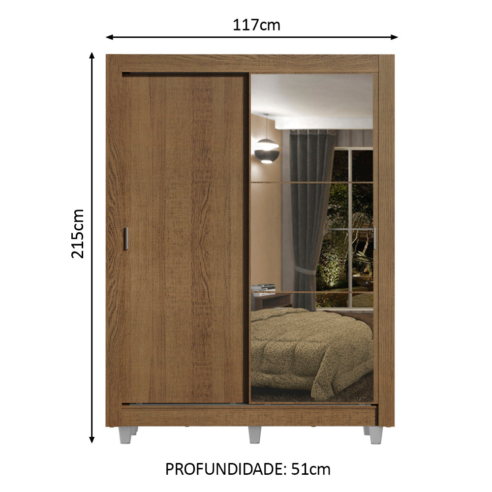 Guarda-Roupa Solteiro Madesa Dallas Plus 2 Portas de Correr com Espelho 4 Gavetas com Pés Rustic
