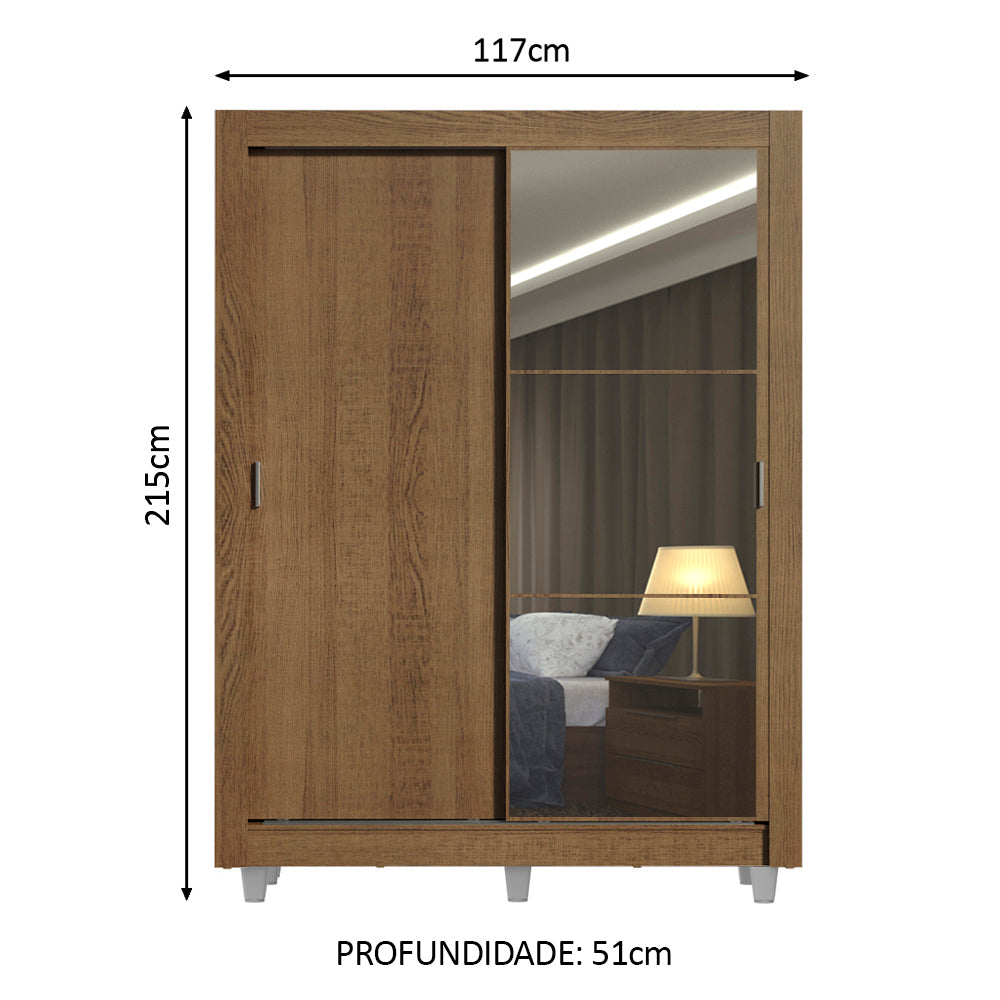 Guarda-Roupa Solteiro Madesa Denver 2 Portas de Correr com Espelho com Pés Rustic