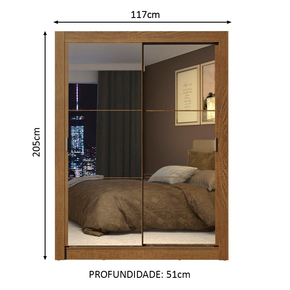 Guarda-Roupa Solteiro Madesa Denver 2 Portas de Correr de Espelho Rustic