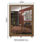 Guarda-Roupa Solteiro Madesa Dallas 2 Portas de Correr de Espelho 2 Gavetas com Pés Rustic