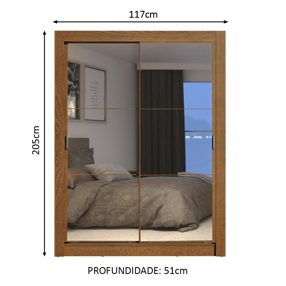 Guarda-Roupa Solteiro Madesa Dallas Plus 2 Portas de Correr de Espelho 4 Gavetas Rustic