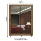 Guarda-Roupa Solteiro Madesa Denver 2 Portas de Correr de Espelho com Pés Rustic