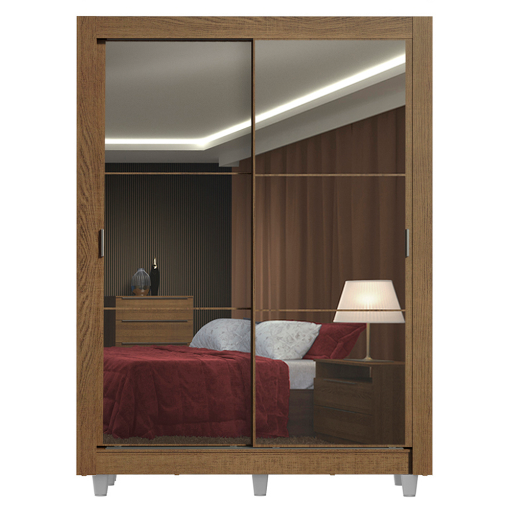 Guarda-Roupa Solteiro Madesa Denver 2 Portas de Correr de Espelho com Pés Rustic
