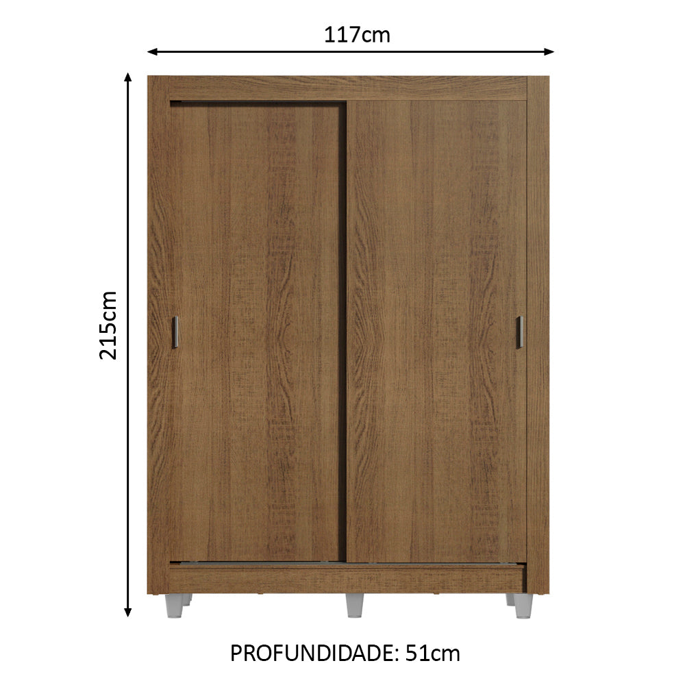 Guarda-Roupa Solteiro Madesa Denver 2 Portas de Correr com Pés Rustic