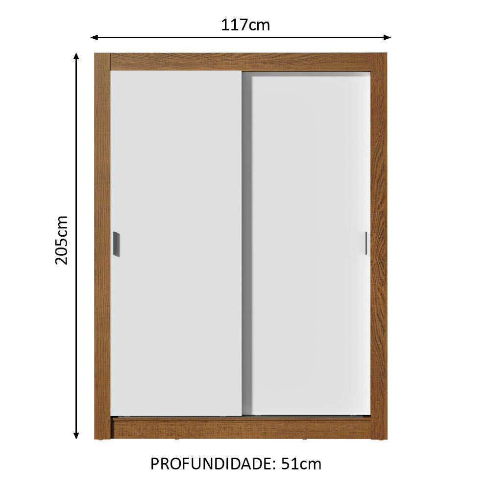 Guarda-Roupa Solteiro Madesa Denver 2 Portas de Correr Rustic/Branco