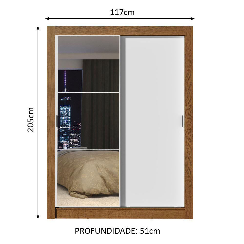 Guarda-Roupa Solteiro Madesa Denver 2 Portas de Correr com Espelho Rustic/Branco