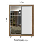 Guarda-Roupa Solteiro Madesa Dallas 2 Portas de Correr com Espelho 2 Gavetas com Pés Rustic/Branco