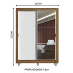 Guarda-Roupa Solteiro Madesa Denver 2 Portas de Correr com Espelho com Pés Rustic/Branco