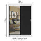 Guarda-Roupa Solteiro Madesa Dallas Plus 2 Portas de Correr com Espelho 4 Gavetas Branco/Preto