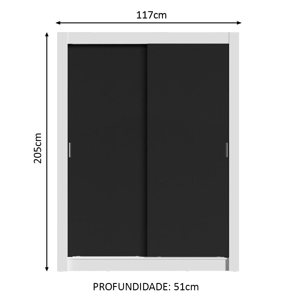 Guarda-Roupa Solteiro Madesa Dallas 2 Portas de Correr 2 Gavetas Branco/Preto