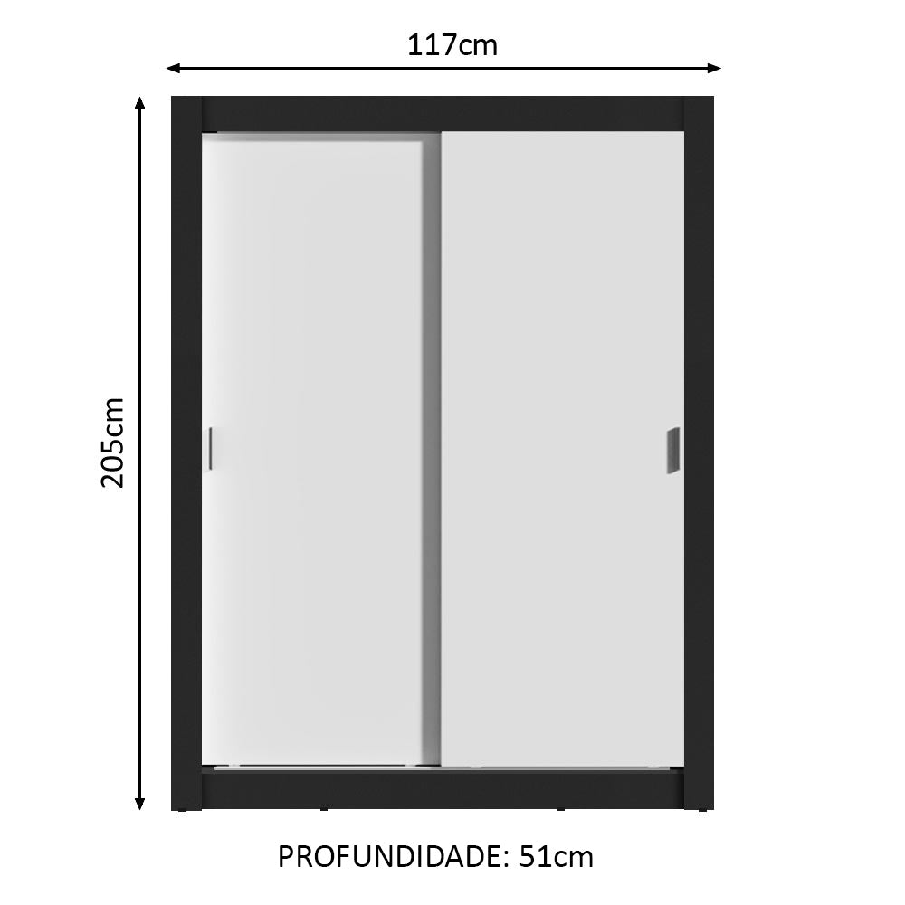 Guarda-Roupa Solteiro Madesa Denver 2 Portas de Correr Preto/Branco