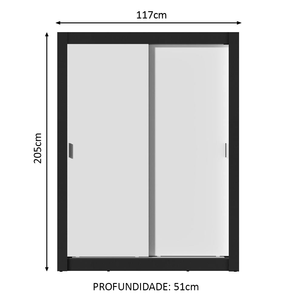 Guarda-Roupa Solteiro Madesa Dallas Plus 2 Portas de Correr 4 Gavetas Preto/Branco