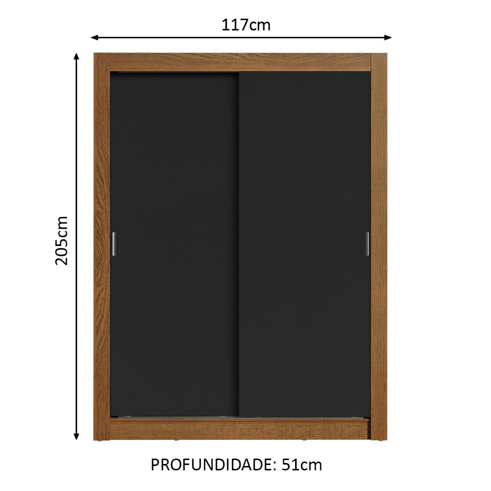 Guarda-Roupa Solteiro Madesa Denver 2 Portas de Correr Rustic/Preto