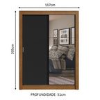 Guarda-Roupa Solteiro Madesa Denver 2 Portas de Correr com Espelho Rustic/Preto